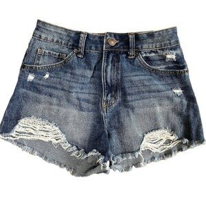 Rewash High Rise Wedge Blue Jean Shorts 5 27 Distressed Cutoffs